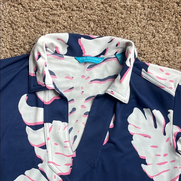 Tori Richard Navy Leaf Print Nightgown - Picture 2 of 7